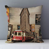HULIANFU Retro Nostalgic couch cushion home decorative pillows London Paris scenic printed square 45x45cm pillowcase seat back cushions