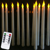 HULIANFU Pack of 12 Yellow Flickering Remote LED Candles,Plastic Flameless Remote Taper Candles,bougie led For Dinner Party Decoration