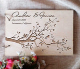 HULIANFU Personalized Engraved  Wooden Guest Book Bird Wedding Guest Book Rustic Wedding Guest Book Bridal Shower Guest Book