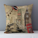 HULIANFU Retro Nostalgic couch cushion home decorative pillows London Paris scenic printed square 45x45cm pillowcase seat back cushions