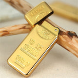 HULIANFU Luxury Compact Jet Gas Lighter Inflated Butane Bullion Oil Lighter Grinding Wheel Bar Gold Brick Metal NO GAS