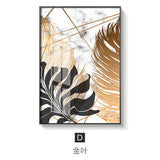 HULIANFU Nordic Golden Abstract Leaf Flower Wall Art Canvas Painting Modern Plant Poster Print Wall Picture Living Room Unique Decoration