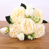 HULIANFU 2023 30cm Rose Pink Silk Bouquet Peony Artificial Flowers 5 Big Heads 4 Small Bud Bride Wedding Home Decoration Fake Flowers Faux