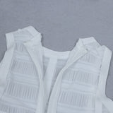 hulianfu High Quality White Sleeveless Tassel Hollow Out Bodycon Rayon Bandage Dress Evening Party Sexy Dress