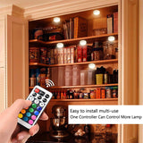 HULIANFU Wireless LED Under Cabinet Light Dimmable Touch Sensor RGB LED Puck Lights For Cupboard Wardrobe Stair Closet Hallway Night Lamp