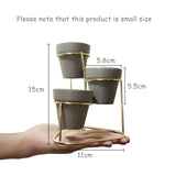 HULIANFU Mini 3 in 1 Pottery Planters Modern Small Flower Pots with Gold Black Metal Stands Decorative Tabletop Ornaments Home Decoration