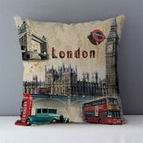 HULIANFU Retro Nostalgic couch cushion home decorative pillows London Paris scenic printed square 45x45cm pillowcase seat back cushions