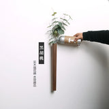 HULIANFU Nordic Handmade Solid Wood Wall Vase Hydroponic Flower Plant Pot Bonsai Glass Bottle Home Bar Restaurant Decor Entrance Ornament
