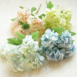 HULIANFU 2023 5 Head Hydrangea Artificial Flowers Bouquet White Small Silk Fake Flowers Floral Faux Flowers Blue Wedding Home Party Decoration