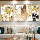 HULIANFU Nordic Golden Abstract Leaf Flower Wall Art Canvas Painting Modern Plant Poster Print Wall Picture Living Room Unique Decoration