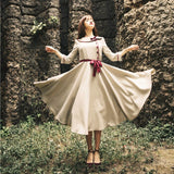 spring new Slim art fashion brand dress Peter pan Collar with button butterfly Bow retro dress