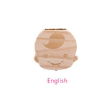 HULIANFU Tooth Box Poland English dutch Spanish Russian French GermanText Baby Boy Girl Wood Case Save Milk Teeth Organizer Holder