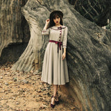spring new Slim art fashion brand dress Peter pan Collar with button butterfly Bow retro dress