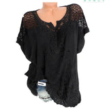 Hulianfu Summer Short Sleeve Womens Blouses And Tops Loose White Lace Patchwork Shirt 5xl 6xl Women Tops shirts Casual Clothes