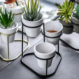 HULIANFU Mini 3 in 1 Pottery Planters Modern Small Flower Pots with Gold Black Metal Stands Decorative Tabletop Ornaments Home Decoration