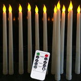HULIANFU Pack of 12 Yellow Flickering Remote LED Candles,Plastic Flameless Remote Taper Candles,bougie led For Dinner Party Decoration