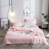 HULIANFU Summer throw Quilts fresh pink patchwork quilt stitching small balls duvet 1pc soft bedspread solid bed cover pastoral bed linen