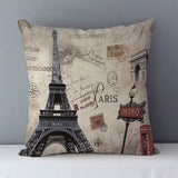 HULIANFU Retro Nostalgic couch cushion home decorative pillows London Paris scenic printed square 45x45cm pillowcase seat back cushions