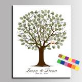 HULIANFU Wedding Fingerprint Tree Painting Loved Birds Guest Book Wedding Gift Fingerprint painting Wedding  Souvenir Canvas Painting