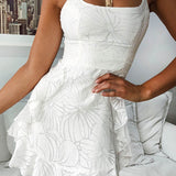 hulianfu Women Summer empire White Mesh Dress Sexy Ruffle Sleeveless Backless dress Elegant Spaghetti Strap A Line Mini Vestidos