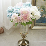 HULIANFU 2023 5 Head Hydrangea Artificial Flowers Bouquet White Small Silk Fake Flowers Floral Faux Flowers Blue Wedding Home Party Decoration