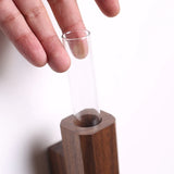 HULIANFU Nordic Handmade Solid Wood Wall Vase Hydroponic Flower Plant Pot Bonsai Glass Bottle Home Bar Restaurant Decor Entrance Ornament