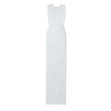 hulianfu High Quality White Sleeveless Tassel Hollow Out Bodycon Rayon Bandage Dress Evening Party Sexy Dress