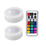 HULIANFU Wireless LED Under Cabinet Light Dimmable Touch Sensor RGB LED Puck Lights For Cupboard Wardrobe Stair Closet Hallway Night Lamp