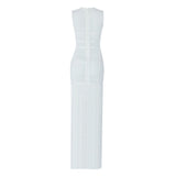 hulianfu High Quality White Sleeveless Tassel Hollow Out Bodycon Rayon Bandage Dress Evening Party Sexy Dress