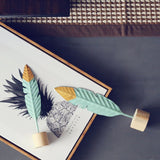 HULIANFU Modern Feather Wooden Decorations Simple Miniature Figurines for Living Room Table Office Home Decoration Accessories