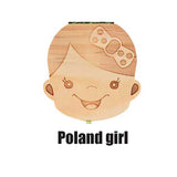 HULIANFU Tooth Box Poland English dutch Spanish Russian French GermanText Baby Boy Girl Wood Case Save Milk Teeth Organizer Holder
