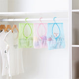 HULIANFU Laundry Products Patented Storage Bag Hanger Laundry Sundries Storage Mesh Net Bag With Hook Rope Clips Holder Storage Hanger