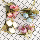 HULIANFU 2023 5 Head Bouquet Peony Artificial Flowers Small White Silk Peonies Fake Flowers Wedding Party Home Decoration Rose Flower Pink Art
