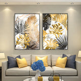 HULIANFU Nordic Golden Abstract Leaf Flower Wall Art Canvas Painting Modern Plant Poster Print Wall Picture Living Room Unique Decoration
