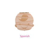HULIANFU Tooth Box Poland English dutch Spanish Russian French GermanText Baby Boy Girl Wood Case Save Milk Teeth Organizer Holder