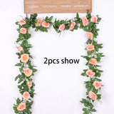 HULIANFU silk artificial rose vine hanging flowers for wall decoration rattan fake plants leaves garland romantic wedding home decoration