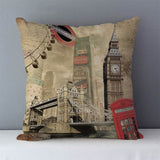 HULIANFU Retro Nostalgic couch cushion home decorative pillows London Paris scenic printed square 45x45cm pillowcase seat back cushions