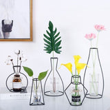 HULIANFU Retro Iron Line Flowers Vase Metal Plant Holder Modern Solid Home Decor Nordic Styles Iron Vase
