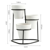 HULIANFU Mini 3 in 1 Pottery Planters Modern Small Flower Pots with Gold Black Metal Stands Decorative Tabletop Ornaments Home Decoration