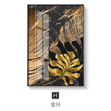 HULIANFU Nordic Golden Abstract Leaf Flower Wall Art Canvas Painting Modern Plant Poster Print Wall Picture Living Room Unique Decoration