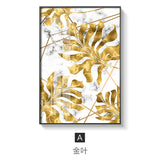 HULIANFU Nordic Golden Abstract Leaf Flower Wall Art Canvas Painting Modern Plant Poster Print Wall Picture Living Room Unique Decoration