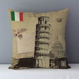 HULIANFU Retro Nostalgic couch cushion home decorative pillows London Paris scenic printed square 45x45cm pillowcase seat back cushions