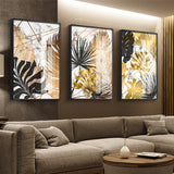 HULIANFU Nordic Golden Abstract Leaf Flower Wall Art Canvas Painting Modern Plant Poster Print Wall Picture Living Room Unique Decoration