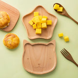 HULIANFU Natural Beech Cartoon Food Tray Wooden Cup Breakfast Plate Large Solid Wood Tableware Cake Snack Fruit Tray Safe baby Food Bowl