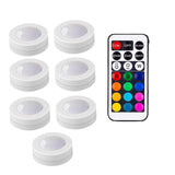 HULIANFU Wireless LED Under Cabinet Light Dimmable Touch Sensor RGB LED Puck Lights For Cupboard Wardrobe Stair Closet Hallway Night Lamp