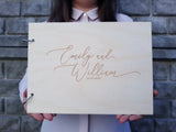 HULIANFU Wedding guest book Wooden guest book Rustic black printing Guestbook Wedding memory Engraved guest book Custom guest book