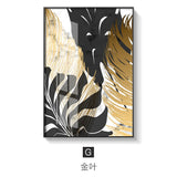 HULIANFU Nordic Golden Abstract Leaf Flower Wall Art Canvas Painting Modern Plant Poster Print Wall Picture Living Room Unique Decoration