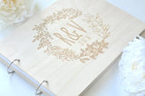HULIANFU Personalized GuestBook wreath, garden wedding Engraved Wooden Guest Book, floral wedding decor