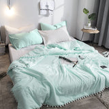 HULIANFU Summer throw Quilts fresh pink patchwork quilt stitching small balls duvet 1pc soft bedspread solid bed cover pastoral bed linen