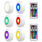 HULIANFU Wireless LED Under Cabinet Light Dimmable Touch Sensor RGB LED Puck Lights For Cupboard Wardrobe Stair Closet Hallway Night Lamp